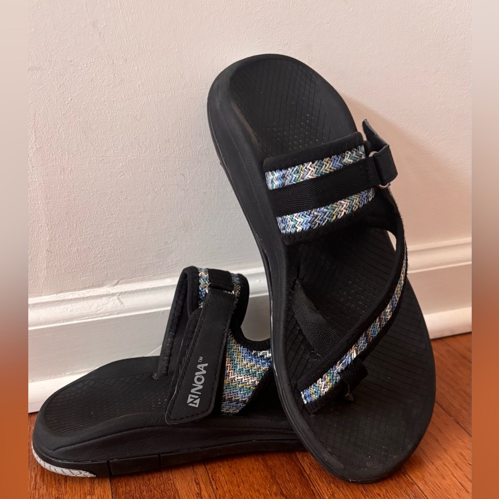 Nova Black Sandal with Multicolor Braided Straps